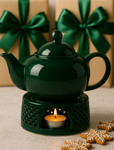 Ceramiczny DZBANEK 1L ZAPARZACZ do herbaty SITKO + PODGRZEWACZ ZESTAW