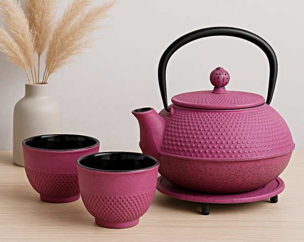 CZAJNIK ŻELIWNY IMBRYK 0,8 do herbaty + PODSTAWKA + CZARKI zestaw