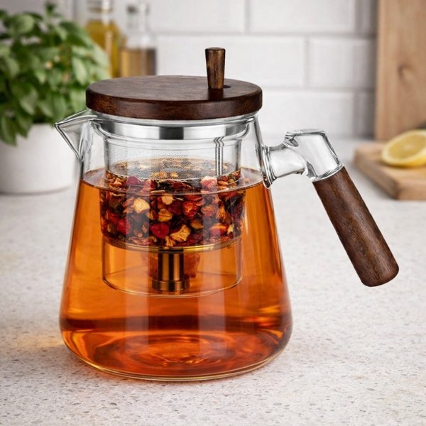 DZBANEK DO HERBATY z mechanicznym zaparzaczem 0,8l szklany zaparzacz