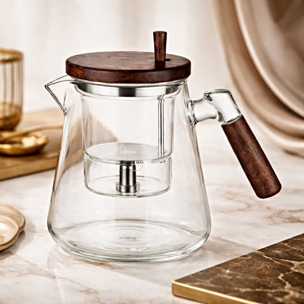 DZBANEK DO HERBATY z mechanicznym zaparzaczem 0,8l szklany zaparzacz