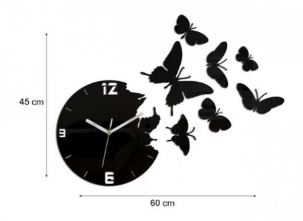 Zegar ścienny Motyl czarny szkło akrylowe