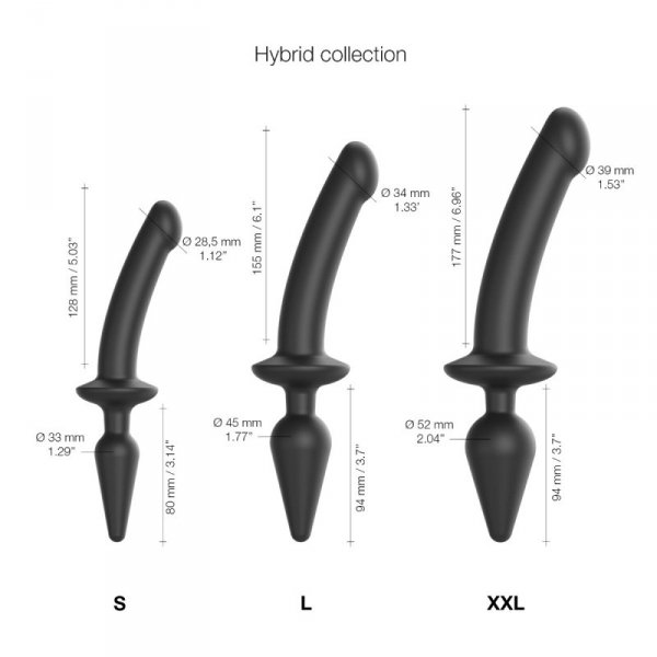 Dustronne dildo-korek Strap-on-me Switch Plug-in Semi-realistic Dildo Black XXL