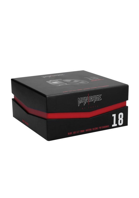 Silikonowy pas cnoty z paskiem rozdzielającym jądra ManCage Chastity Model 18 Silicone Cage Ballsplitter Black