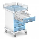 Stolik zabiegowy do pielęgnacji noworodków RN-01: blat, materacyk, szuflada na wagę, szafka z 3 szufladami