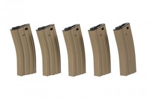 Zestaw 5 magazynków Hi-Cap na 300 kulek do M4 - TAN
