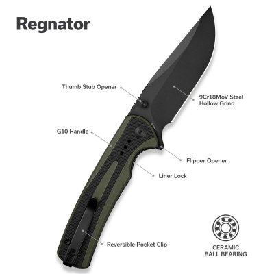 Nóż składany Sencut Regnator Green / Black G10, Black 9Cr18MoV (S24057-2)
