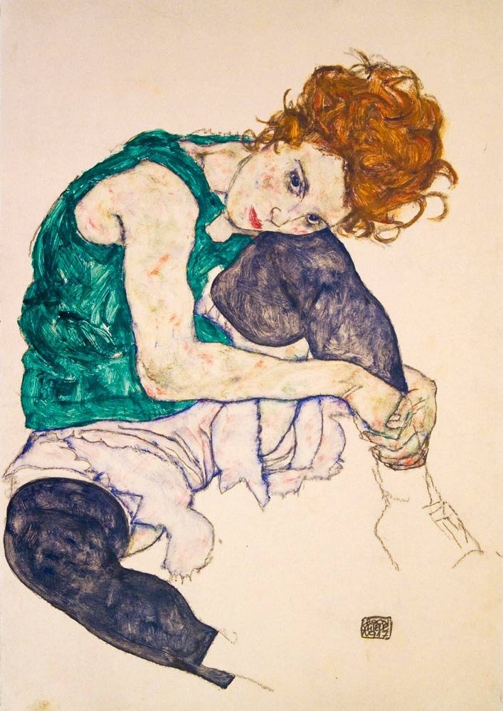 Puzzle 1000 Bluebird 60092 Egon Schiele - Siedząca Kobieta z Wyciągniętymi Nogami - 1917