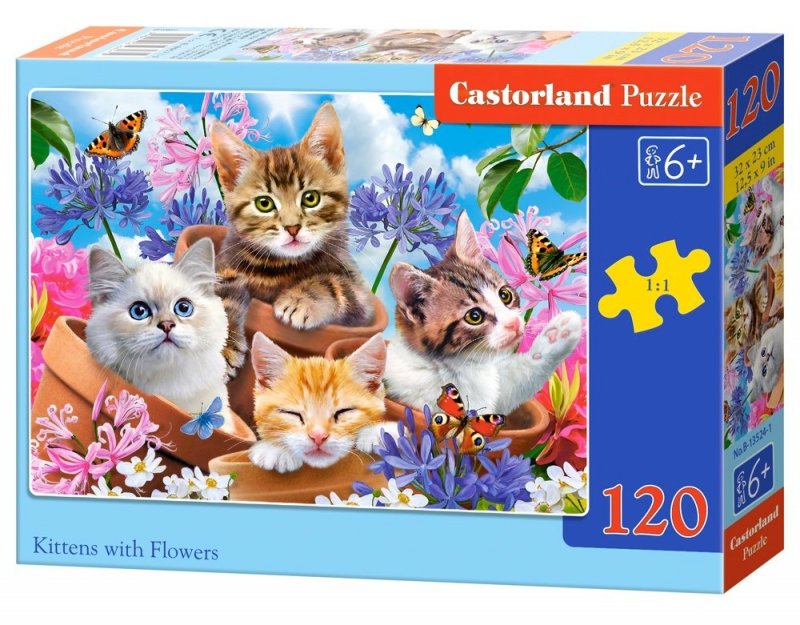 Puzzle 120 Castorland B-13524 Koty w Kwiatach