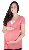 MijaCulture - bluzka ciążowa 2w1 ciążowa i do karmienia krótki rękaw „ Dora” 7104 koral 2