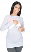 Praktyczna bluza ciążowa i do karmienia Paski 9088 melanż/biały/róż2