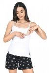 MijaCulture 3 w 1 krótka piżama ciążowa i do karmienia 4130 biala/czarna/gwiazdki