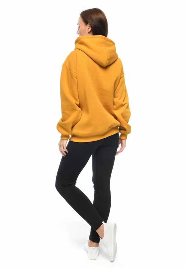 MijaCulture - 3 w 1 ciepła bluza ciążowa i do karmienia z kapturem „Naomi” M016 musztarda