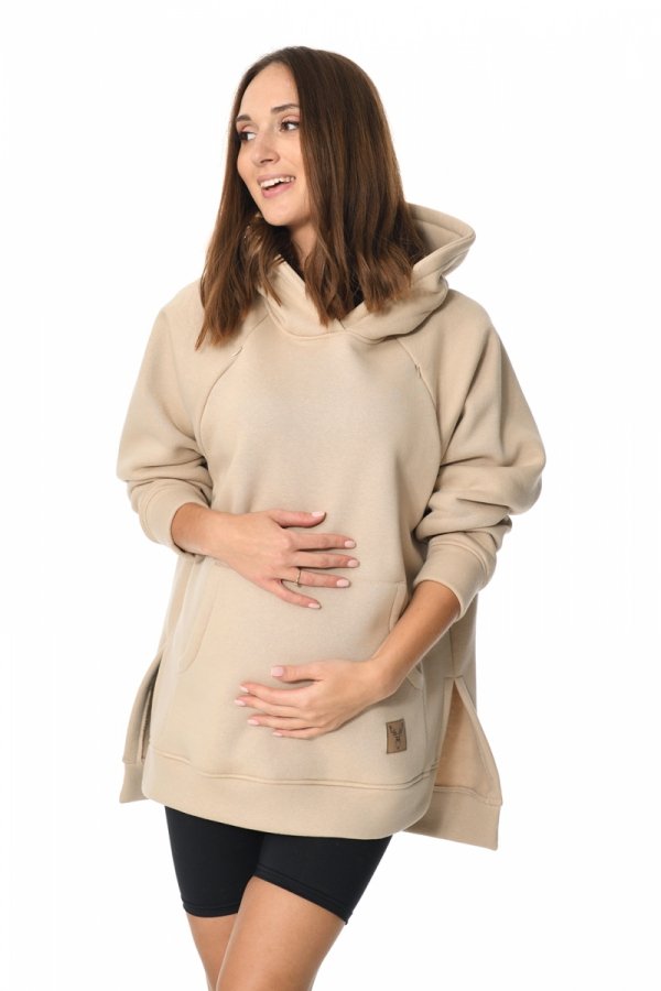 MijaCulture - 3 w 1 ciepła bluza ciążowa i do karmienia z kapturem „Stella ” M014 beżowa