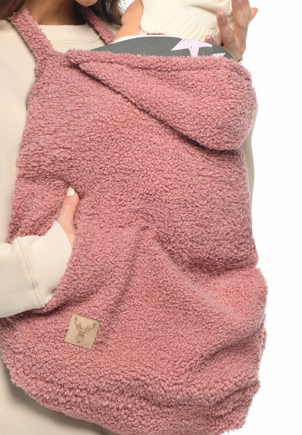 MijaCulture - ciepła osłonka baranek / miś / polar TEDDY uniwersalna do nosidełka, chusty dla niemowląt M025 brudny róż