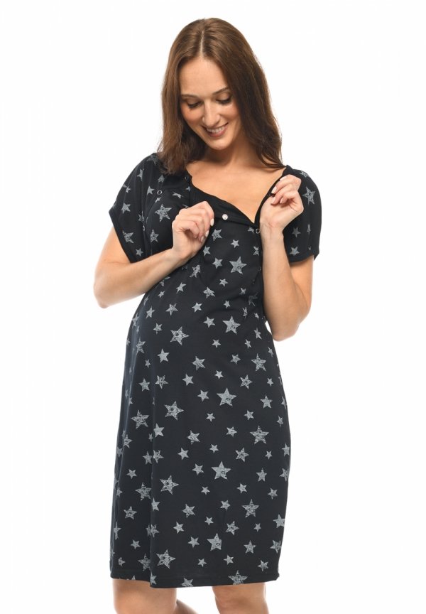 MijaCulture - koszula do porodu 4123 M80 czarna / gwiazdki