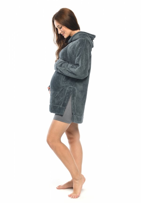 MijaCulture - super miekka przytulna bluza kocobluza ciążowa i do karmienia z kapturem „BEAR” M022 grafit