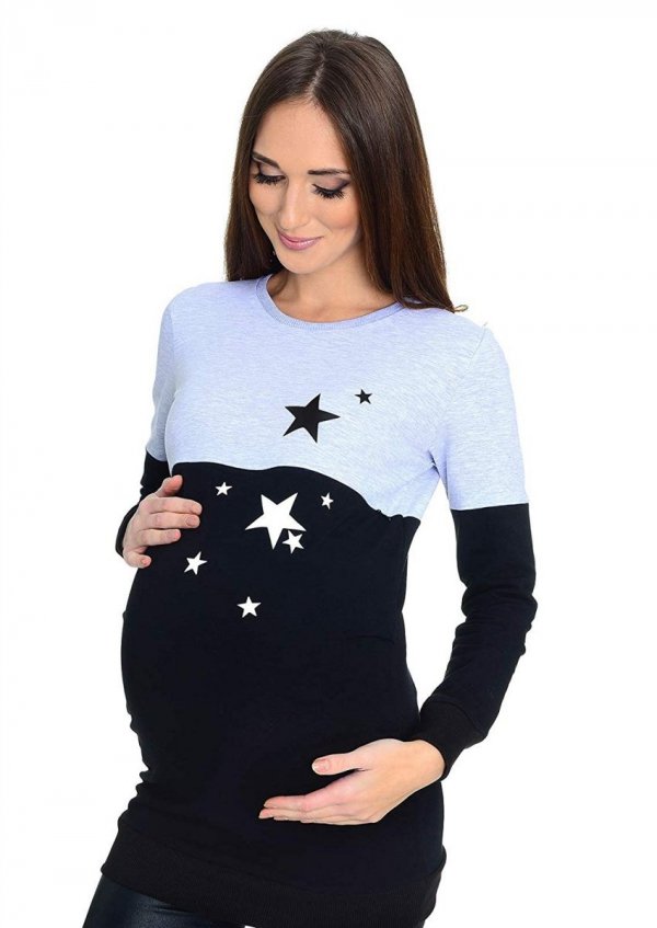 Funkcjonalna bluza ciążowa i do karmienia &quot;Fabulous&quot; oraz &quot;with Stars&quot; 9086 czarny/melanż/gwiazdki 1