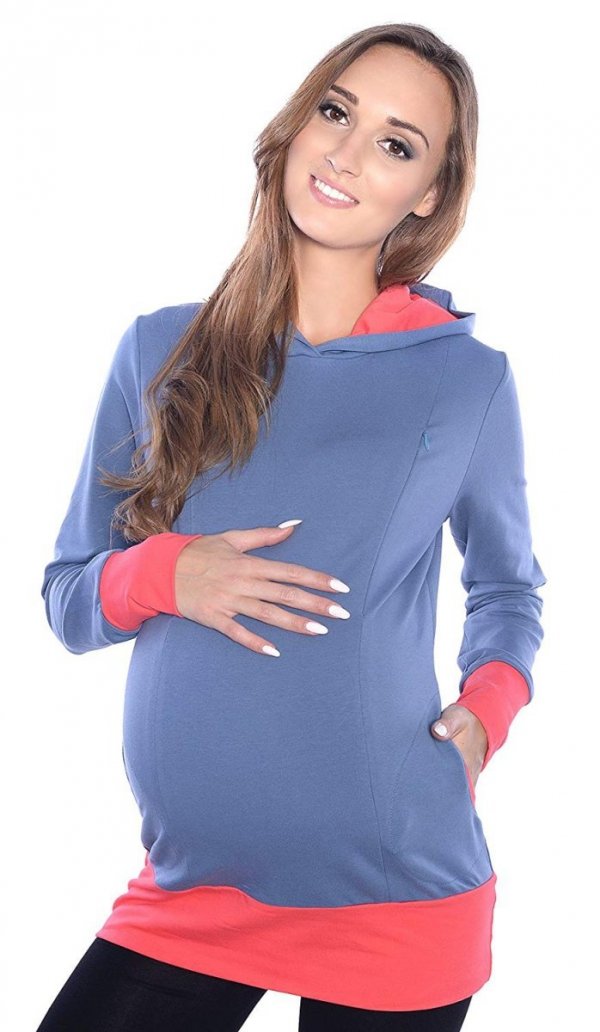 MijaCulture – 3 w 1 bluza ciążowa i do karmienia „Mona” 1035 jeans/morela