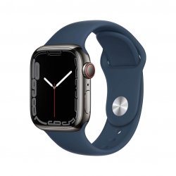 Apple Watch Series 7 41mm GPS + Cellular (LTE) Koperta ze stali nierdzewnej w kolorze grafitowym z paskiem sportowym w kolorze błękitnej toni