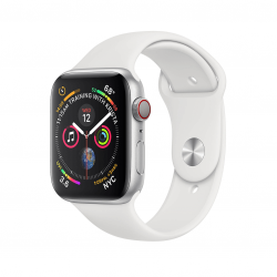 Apple Watch Series 4 / GPS + LTE / Koperta 44mm z aluminium w kolorze srebrnym / Pasek sportowy w kolorze białym