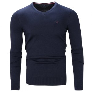Tommy Hilfiger sweter męski jedwabny granatowy v-neck MW0MW04979-403
