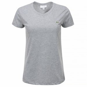 Lacoste t-shirt koszulka damska v-neck szara