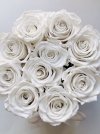 Białe,WIECZNE żywe róże w średnim velvet rózowym boxie