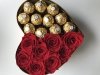  Box serce róże świeże, żywe i Ferrero Rocher