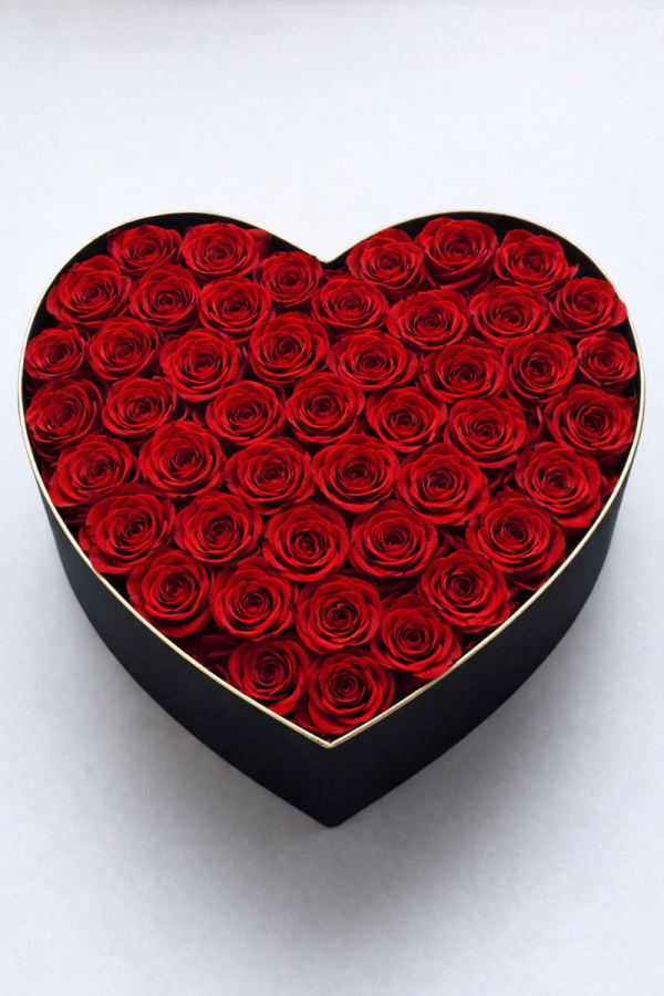  DUŻY XL Box serce + róże świeże, żywe.