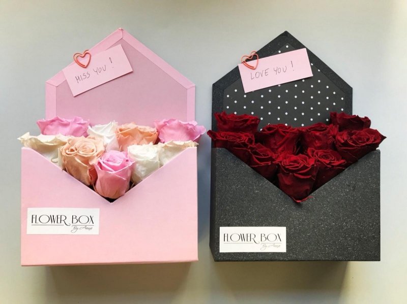 Box list z wiecznymi pastelowymi różami