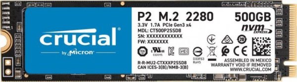 Dysk SSD Crucial P2 500GB M.2 PCIe NVMe 2280 (2300/940MB/s)