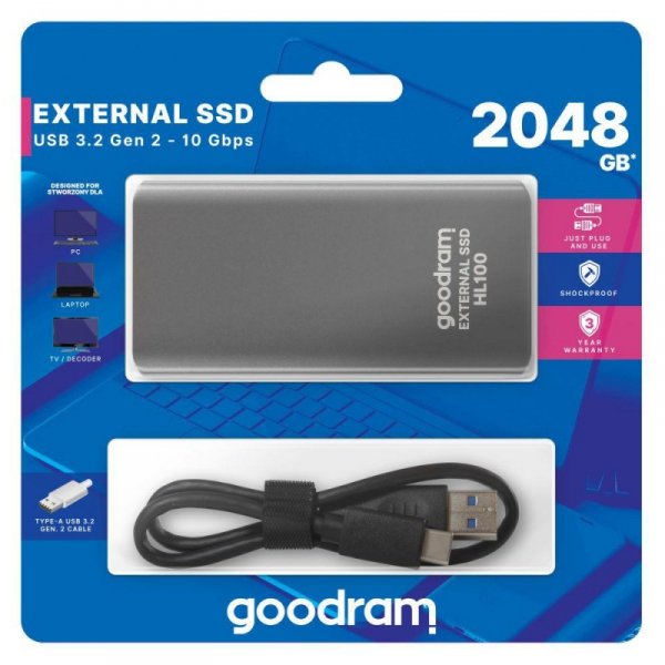 Dysk SSD zewnętrzny GOODRAM HL100 2TB USB-C (450/420) czarny