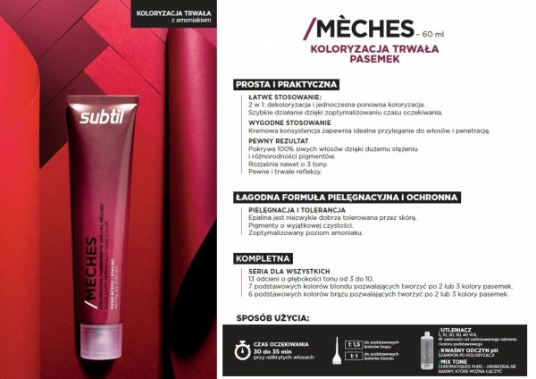 Crème Mèche - Expresso bases blondes SUBTIL MECHE Profesjonalny Kontrast Farba do PASEMEK Subtil 60 ml.