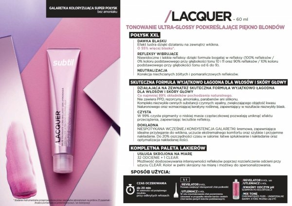 LACQUER 7-44 - Blond Cuivré Profond DEEP COPPER BLOND SUBTIL LACQUER XXL SHINE Profesjonalny Toner Kwasowy z efektem lustrzanego blasku  Subtil 60 ml.