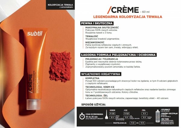 6/46 Crème - Blond Foncé Cuivré Rouge   Profesjonalna Farba do włosów Subtil CREME  60 ml.