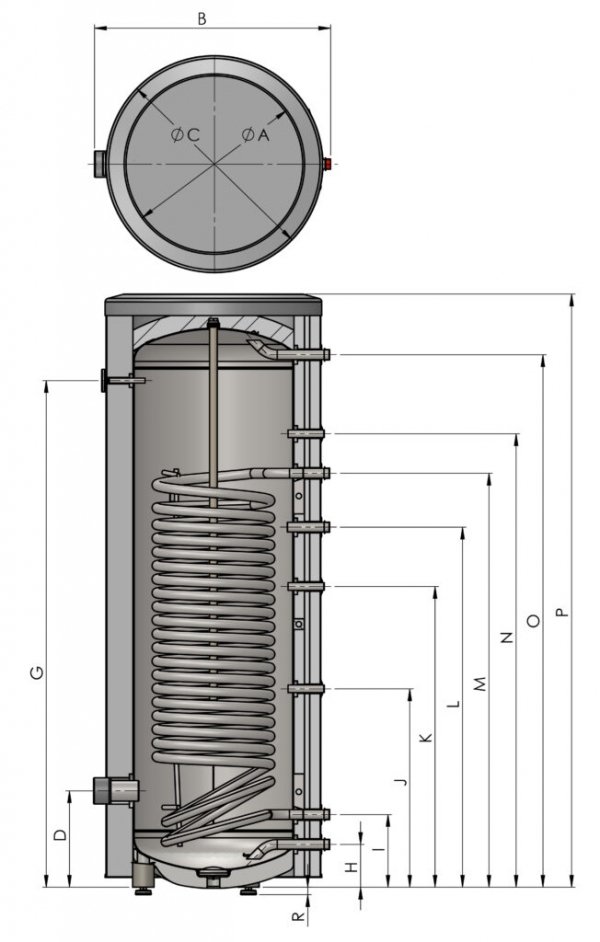 Wymiennik W-E 220.81 PC MEGA do Pomp Ciepła z Dużą Wężownicą Spiralną Stojący 220L