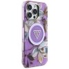 Guess Glitter Flowers Triangle Buttons MagSafe - Etui do iPhone 16 Pro Max (fioletowy)