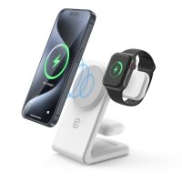 Crong MagSpot Pivot Stand - Ładowarka bezprzewodowa 3w1 z MagSafe do iPhone, Apple Watch i AirPods (biały) 