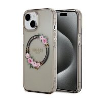 Guess IML Flowers Wreath MagSafe - Etui iPhone 15 (czarny) 