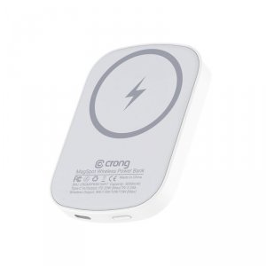 Crong MagSpot Power Bank - Bezprzewodowy power bank ultra slim z MagSafe 5000mAh, USB-C 20W PD (biały)