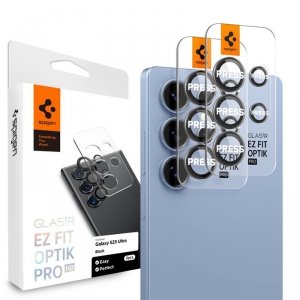 Spigen Optik Pro GLAS.TR EZ Fit Camera Protector 2-Pack - Szkło ochronne na obiektyw do Samsung Galaxy S25 Ultra (2 szt) (Czarny