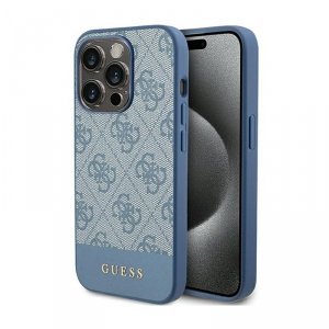 Guess 4G Bottom Stripe Metal Logo Collection - Etui iPhone 15 Pro (niebieski)