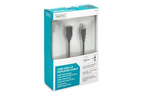 Digitus Kabel przedłużający USB 2.0 HighSpeed Typ USB A/USB A M/Ż aktywny, czarny 15m