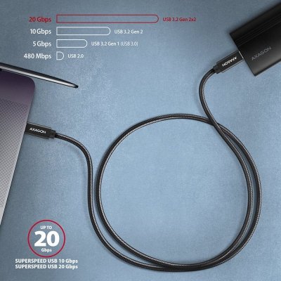 AXAGON BUCM32-CM05AB Kabel USB-C - USB-C 3.2 Gen 2 0.5m, PD 100W, 5A, 4K HD, ALU, oplot, czarny