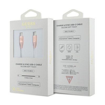 Guess Ebossed Logo - Kabel USB-C do USB-C Fast Charging 1.5m (różowy)