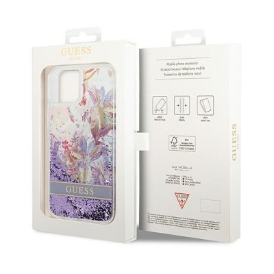 Guess Liquid Glitter Flower – Etui iPhone 14 Plus (fioletowy)