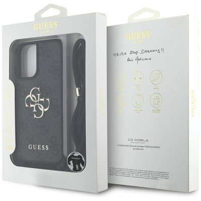 Guess 4G Big Logo Cord Strap Crossbody - Etui do iPhone 16 Plus (czarny)