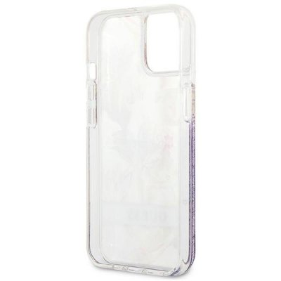 Guess Liquid Glitter Flower – Etui iPhone 13 mini (fioletowy)