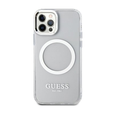 Guess Metal Outline MagSafe - Etui iPhone 12 / iPhone 12 Pro (przezroczysty / srebrny)
