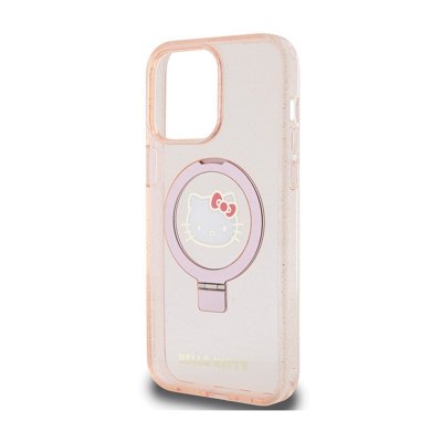 Hello Kitty Ring Stand Glitter Electrop Logo MagSafe - Etui iPhone 15 Pro Max (różowy)